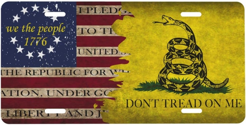 Smoaffly Don't Tread On Me License Plate,American Flag Decorative Car Front,Metal Plate,Vanity Tag,Aluminum Noverlty License Plate for Men/Women/Boy/Girls Car 6×12 Inch - Image 1